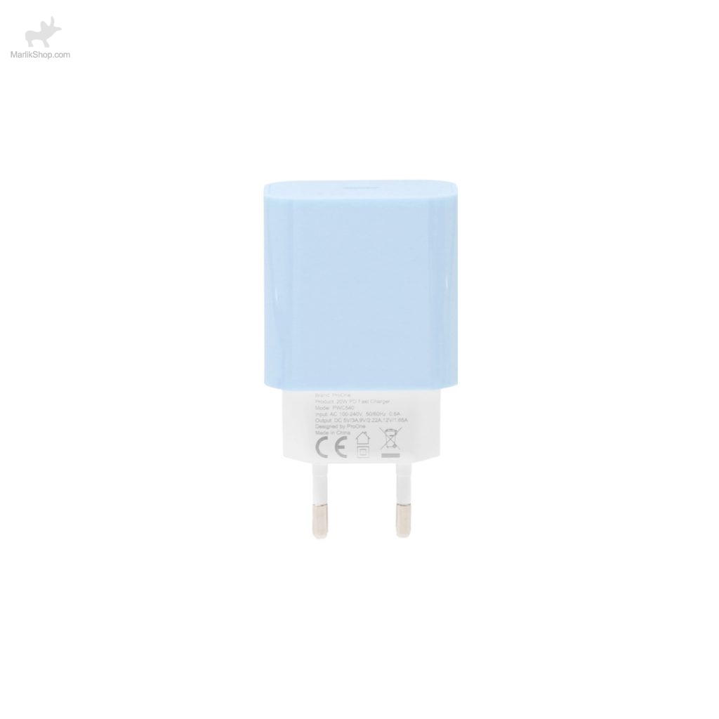 شارژر دیواری 20W فست و PD تک پورت ProOne مدل PWC540 به همراه کابل شارژ Type-C to Lightning